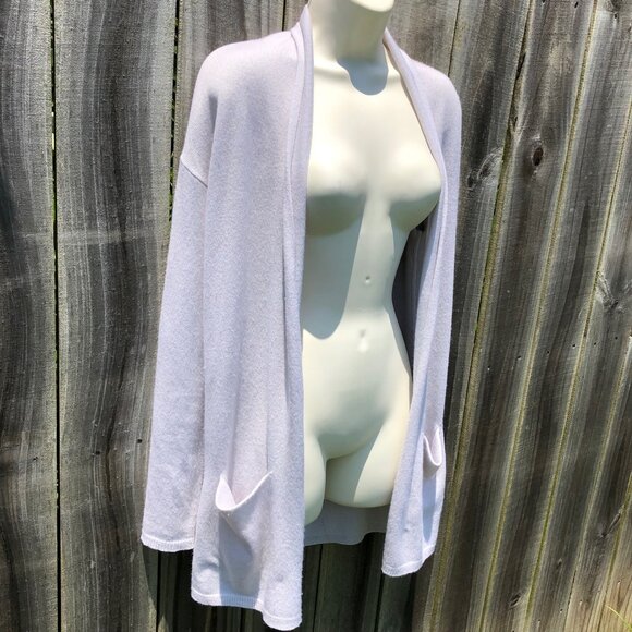 Margaret O’Leary Small Cashmere Cardigan Top Sweater Open Gray Cream Long Sleeve - Picture 3 of 8
